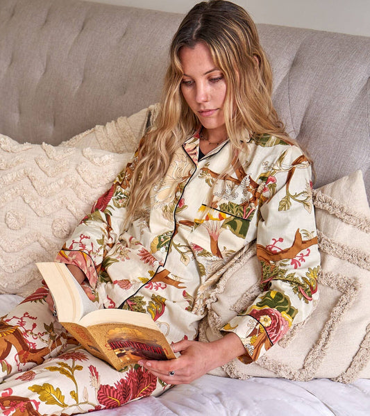 Linen Connections - Pyjamas/ Floral Pure Cotton P J Set, Pijamas Set: XL