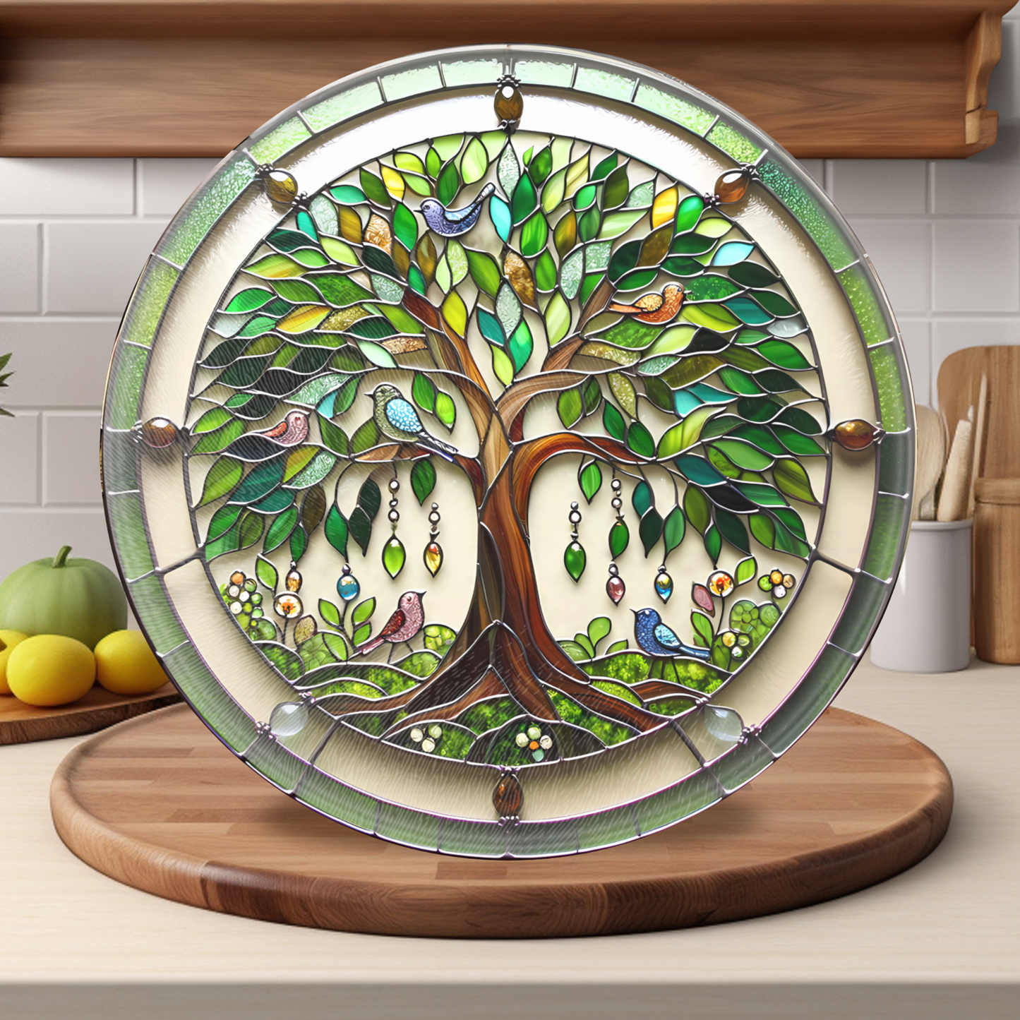 Fernville Creations - Glass Cutting Board, Tree of Life Design, Unique Family Gift: 12 - Inch