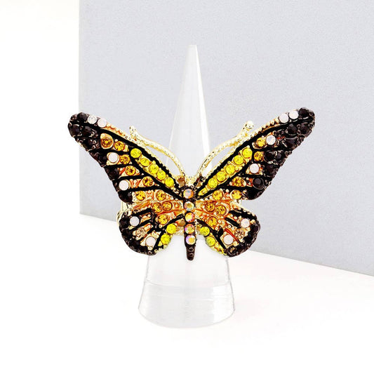 Sensibling Corp. - Crystal Pave Butterfly Stretch Ring: BRN
