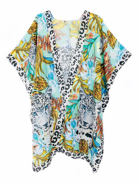 JC Sunny Fashion - Aqua  Tropical Leopard Kimono