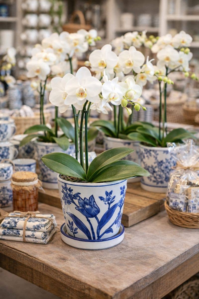Napco - Blue/White Floral 2 Design Planters Classic  Item # 12608