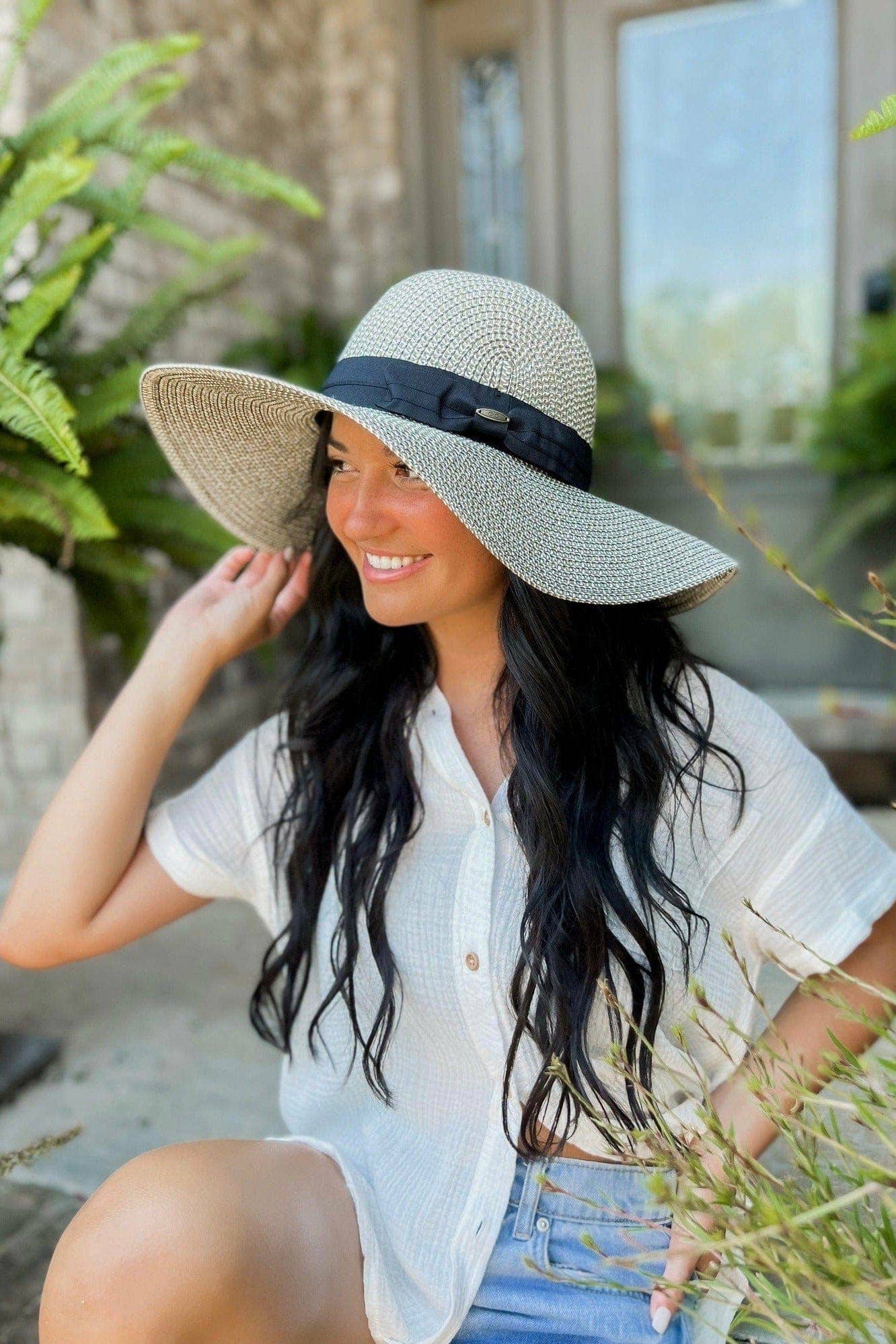 MiMi Wholesale - ST3954 Foldable Straw Sun Hat With Detachable Bow: Natural