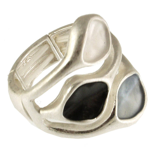 Origin Jewelry - Stretch Ring - Satori Coral, Slvr/Gray, Gold/Wht, Gold/Brwn: Silver L Grey White D.Ghite