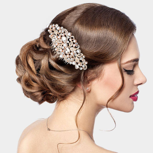 Sensibling Corp. - Pearl Accented Rhinestone Embellished Leaf Cluster Hair Comb