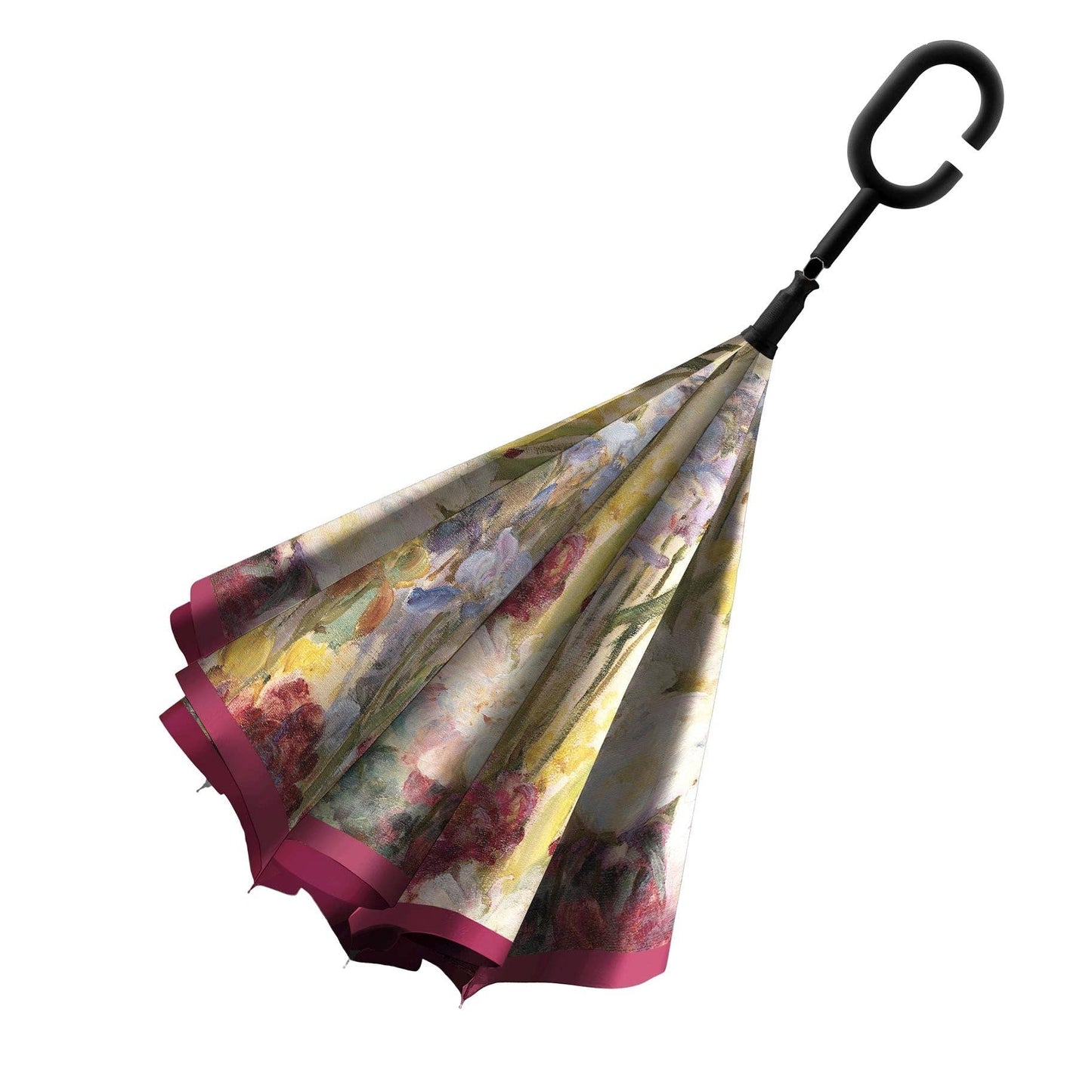 RainCaper - Tiffany Peonies and Iris Reverse Inverted Umbrella – Hands-Free, Windproof Design