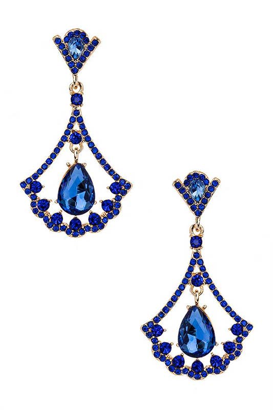 Artini Accessories - Crystal Drop Formal Chandelier Earrings: Gold/Sapphire