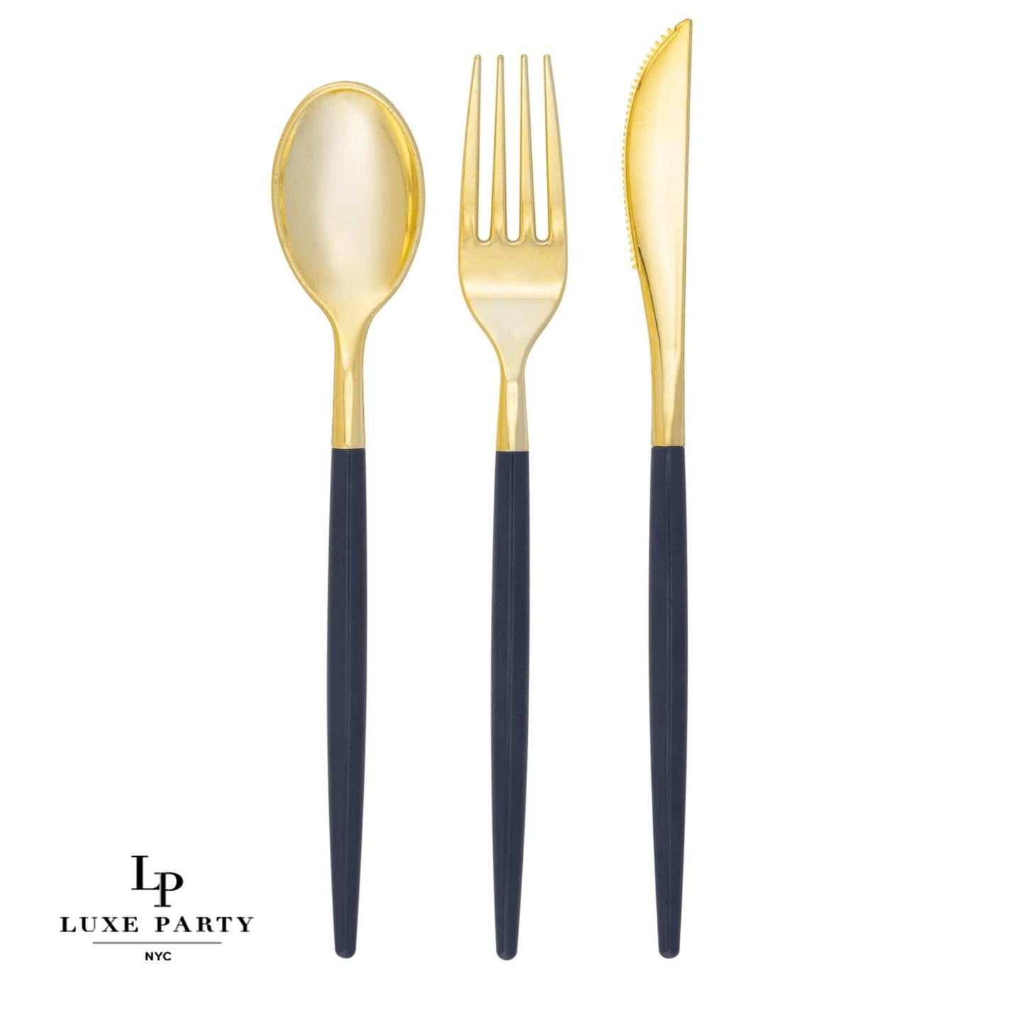 Luxe Party - Navy • Gold Plastic Cutlery Set | 32 Pieces