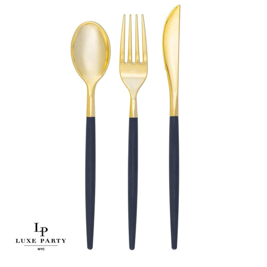 Luxe Party - Navy • Gold Plastic Cutlery Set | 32 Pieces