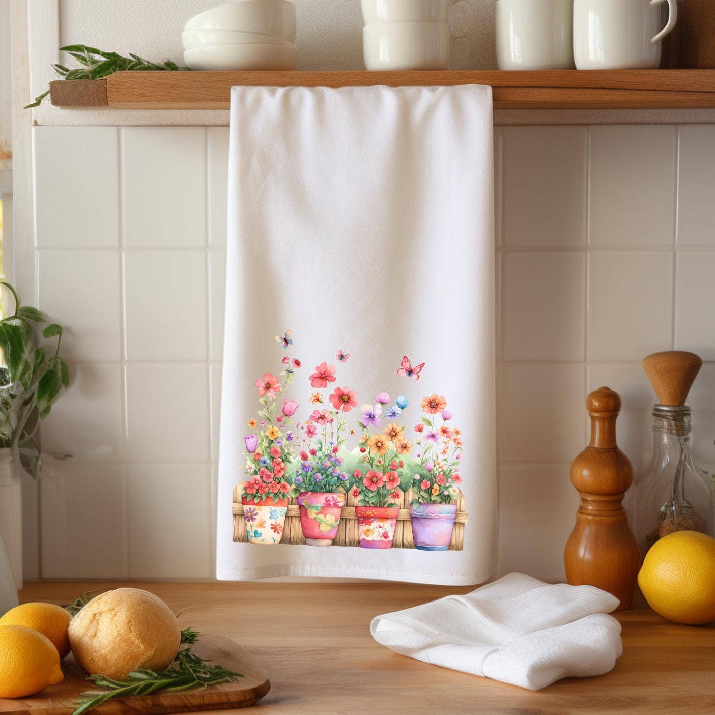 Fernville Creations - Floral Pastel Kitchen Tea Towel, Durable Hand Towel, Gift