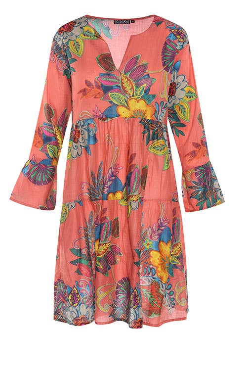 KikiSol - Salmon Fiji Ruffle Dress: Medium