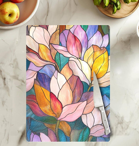 Fernville Creations - Imitation Stained Glass Flower Charcuterie Serving Tray: 12x15 Inch