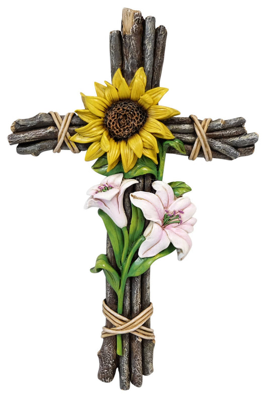 De Leon Collections - Resin Stick Bundle Sunflower Floral Accent Wall Cross Décor