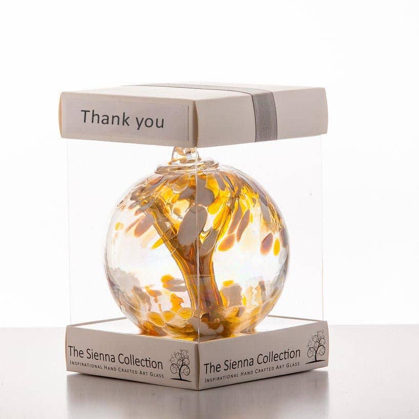 Sienna Glass - 10cm Spirit Ball - Thank You - Pastel Gold