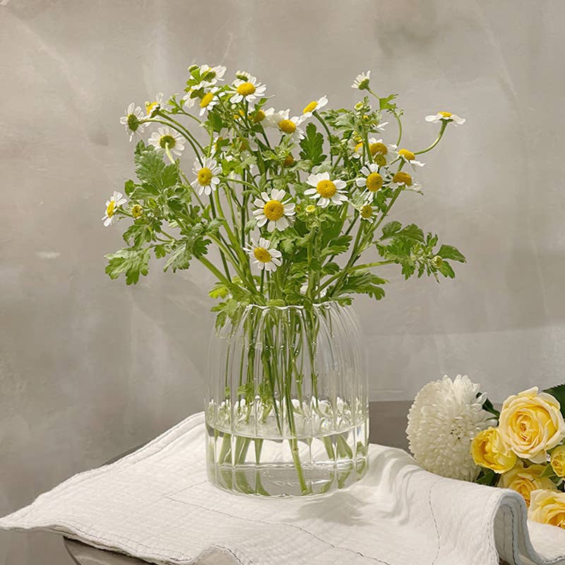 Sweet Home Deco - Stripes Clear Bud Vases, Borosilicate Light Weight Glass: 8''T