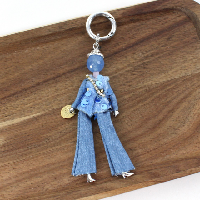 Pretty Persuasions - B24127 Stone Adorned French Doll Stainless Steel Keychain: 04 Beige/SL