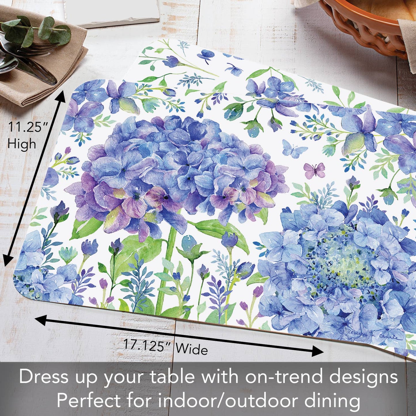 CounterArt/Highland Home/Thirstystone/CoasterStone - Beautiful Hydrangea Reversible Rectangular Plastic Placemat