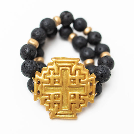 Hidden Truth Jewelry - Black Lava with Jerusalem Cross