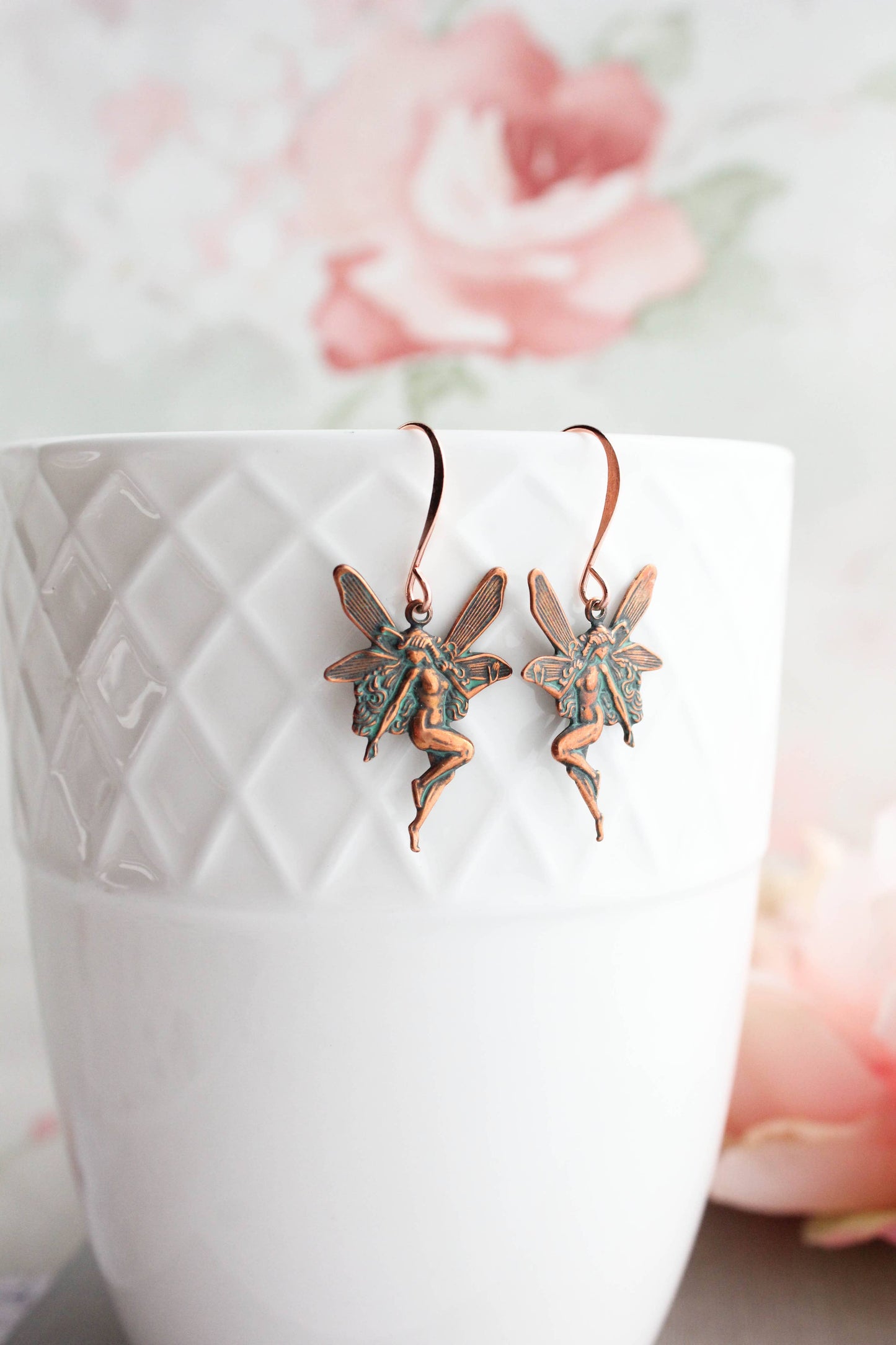 A Pocket of Posies - Fairy Earrings | Mystical Earrings | Silver Wing Earrings: Antiqued Gold Brass