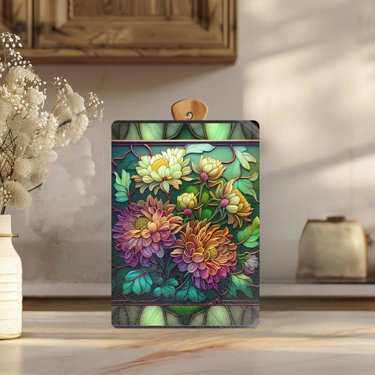 Fernville Creations - Floral Imitation Stained Glass Cutting & Serving Board: 12x15 Inch