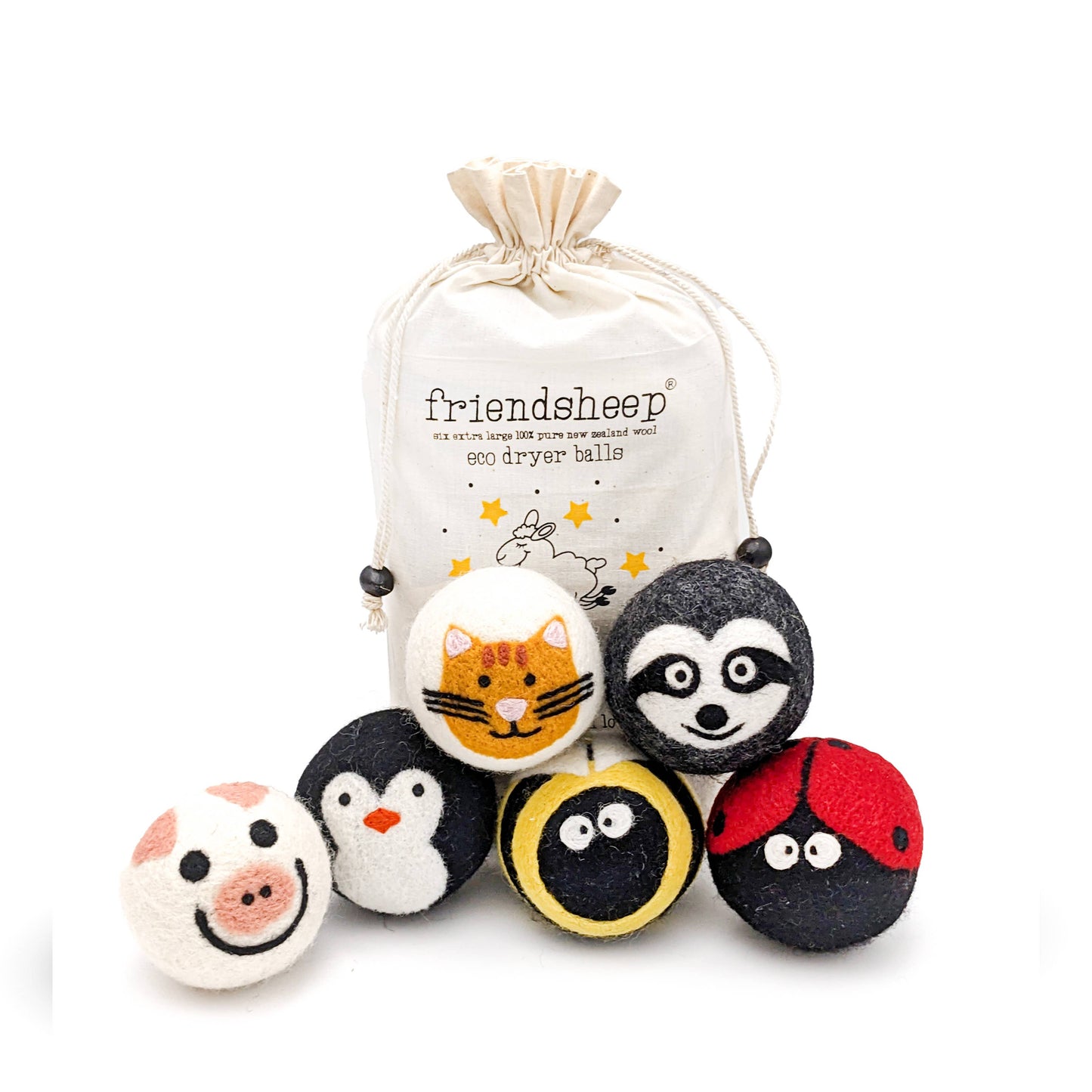 Friendsheep - Critter Camp Eco Wool Dryer Balls - bee, pig, cat, sloth,...: PACKAGE FREE