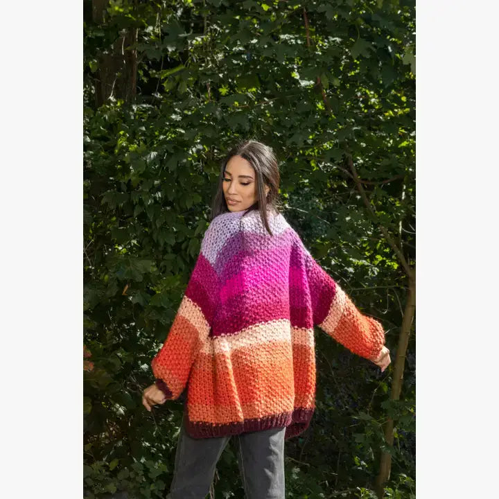 SAACHI - Rainbow Knitted Cardigan: Blue Combo