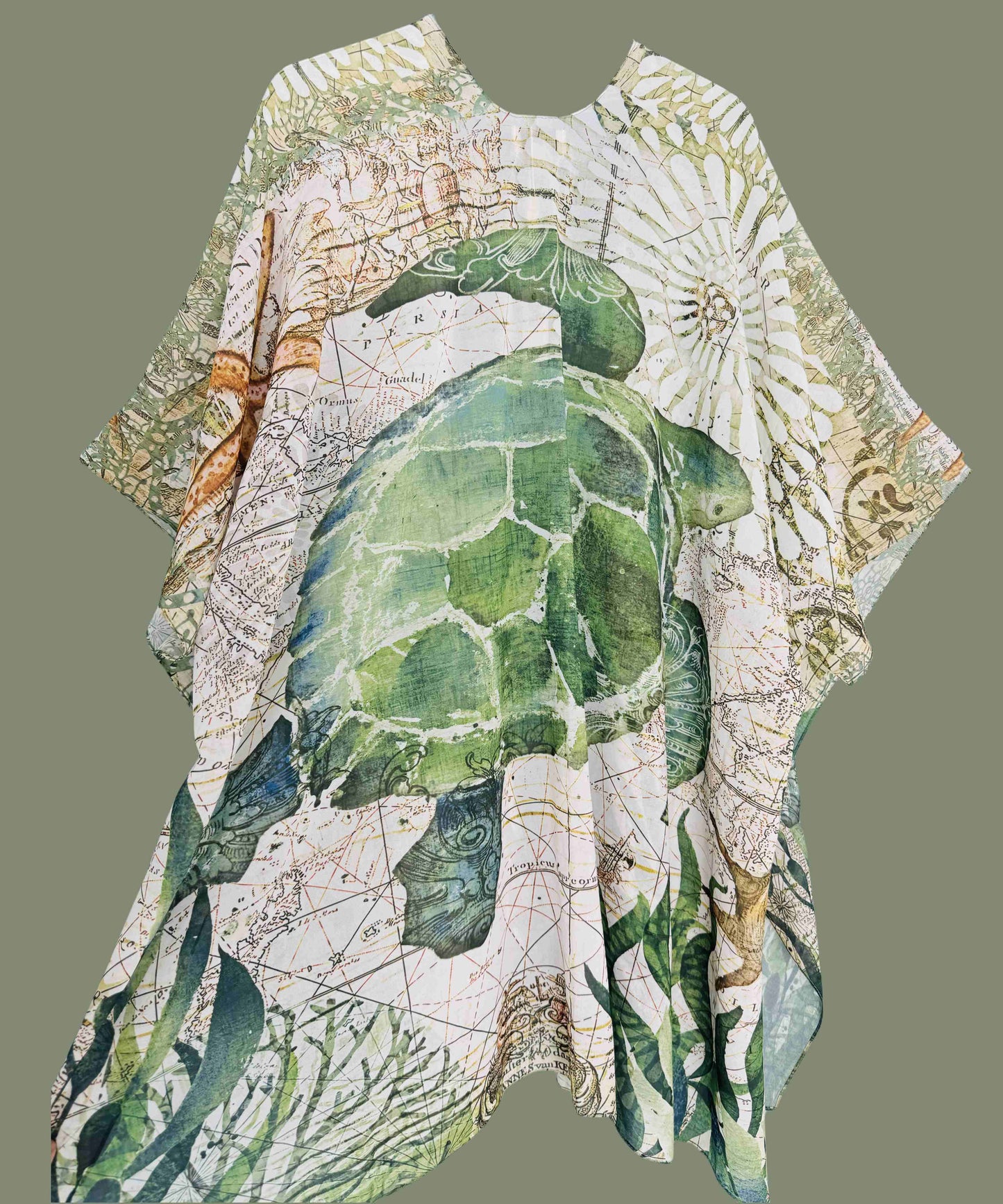 JC Sunny Fashion - JC070960 Green-Multi Sea Turtle Kimono