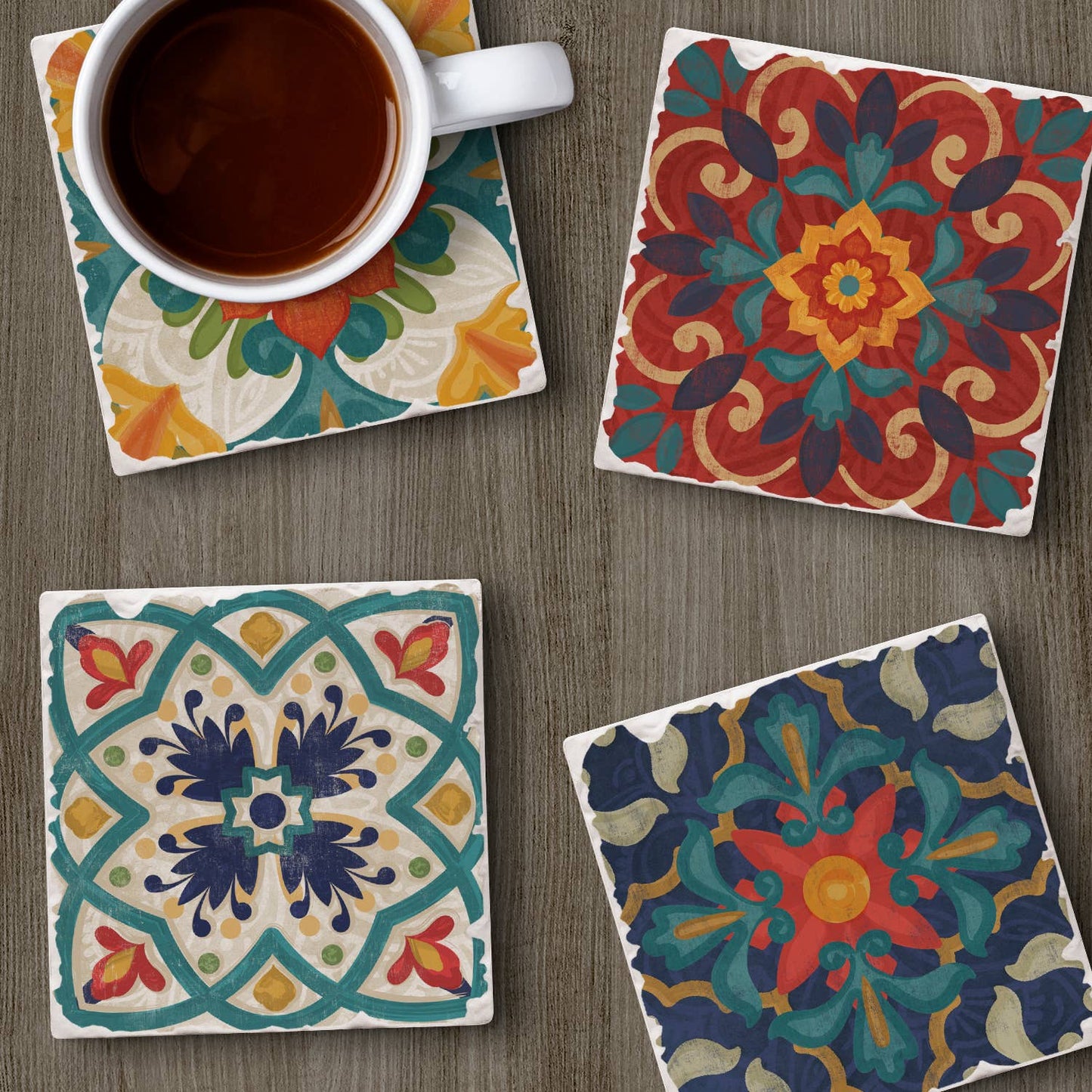 CounterArt/Highland Home/Thirstystone - Spanish Villa Assorted Image Tumbled Tile Coaster 4 Pack