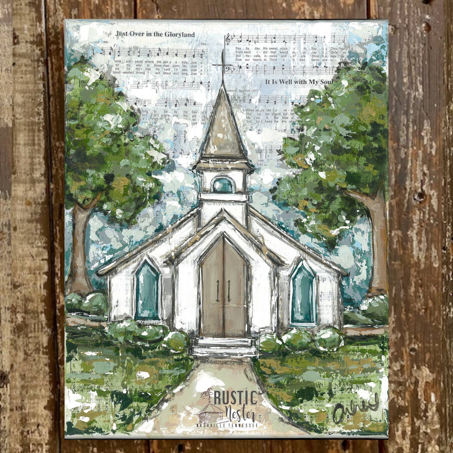 Rustic Nester - Country church canvas art print, Music lover home decor: 16x20