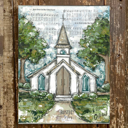 Rustic Nester - Country church canvas art print, Music lover home decor: 16x20