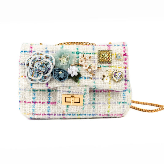 PEACH ACCESSORIES - Crystals jewelled tweed handbag: Multi-Colored