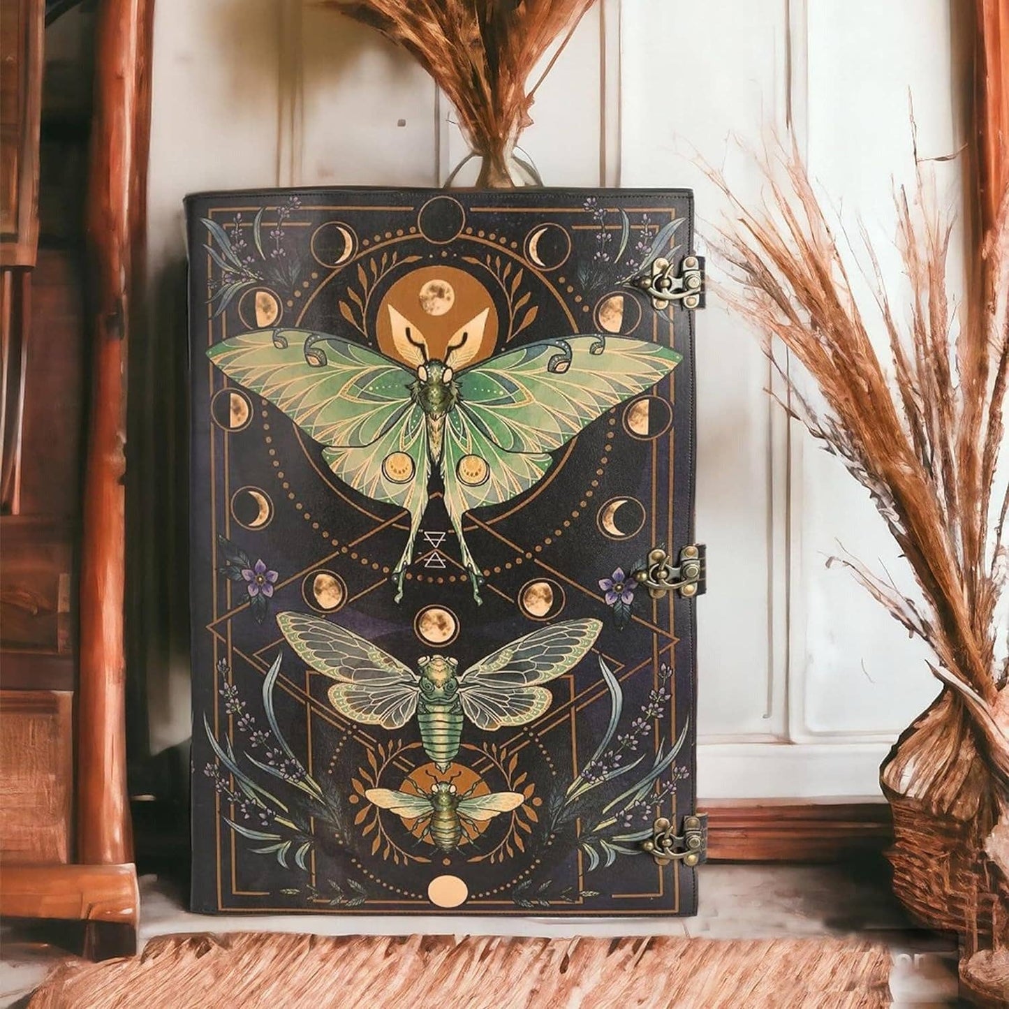 Tuzech Leather - Book of Spell LeatherBound Huge Journal Grimoire Print Diary: 22 Inches / Lady Green
