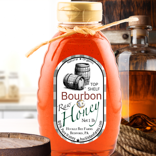 Huckle Bee Farms LLC - Bourbon Infused Raw Honey: 1 lb Bottle