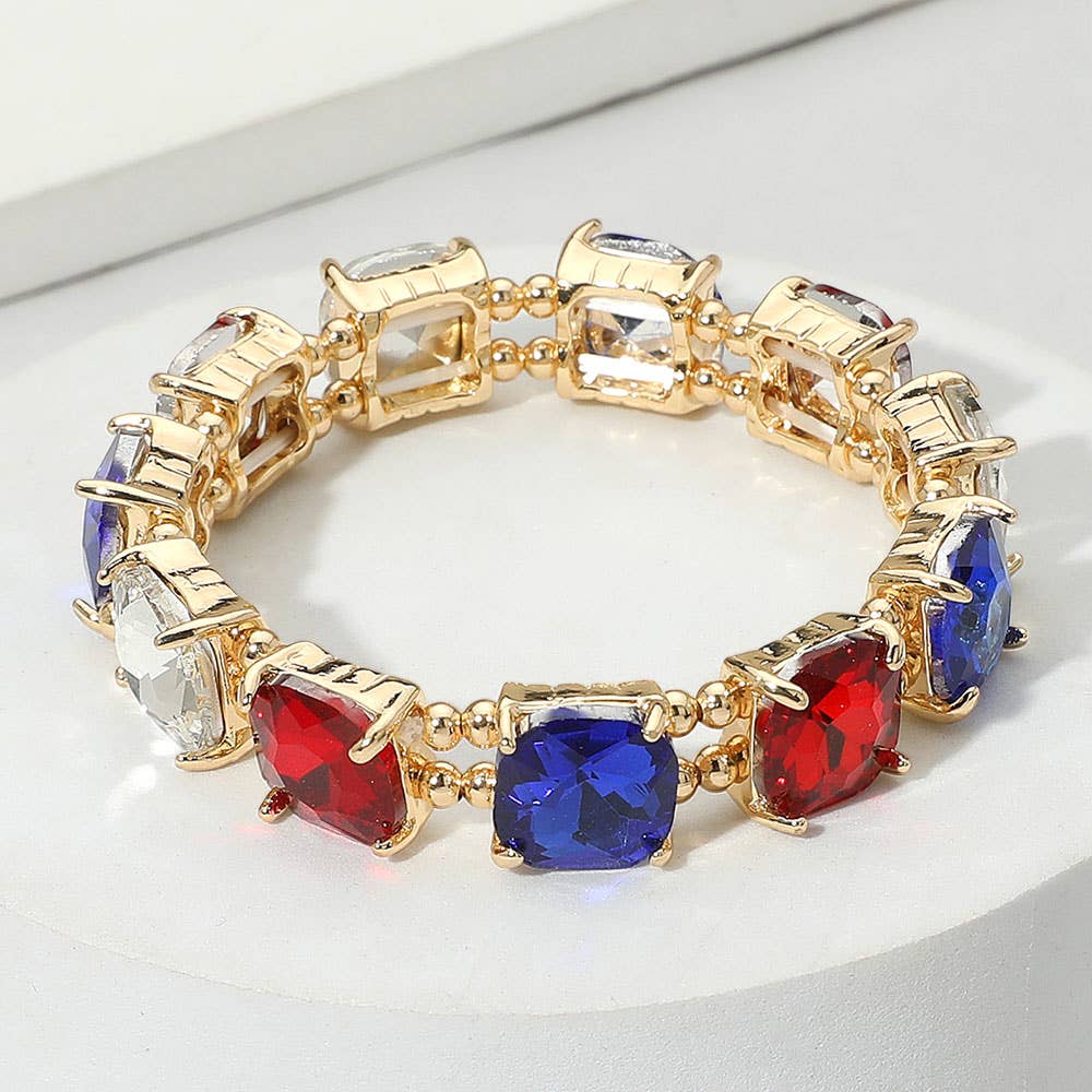Sensibling Corp. - Cushion Square Stone Stretch Evening Bracelet: GOLD CLEAR