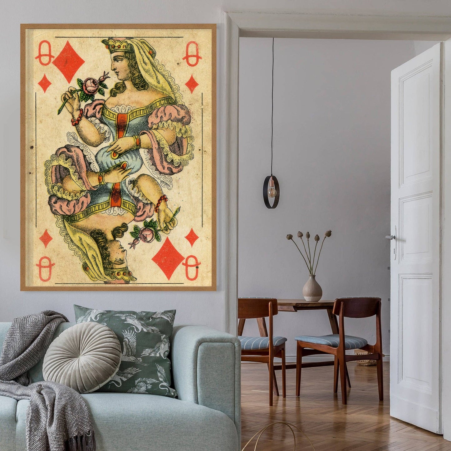 Ink & Drop - Vintage Playing Card Print - Queen of Diamonds: 11 ¾ x 15 ¾ in | 30x40 cm / Matte