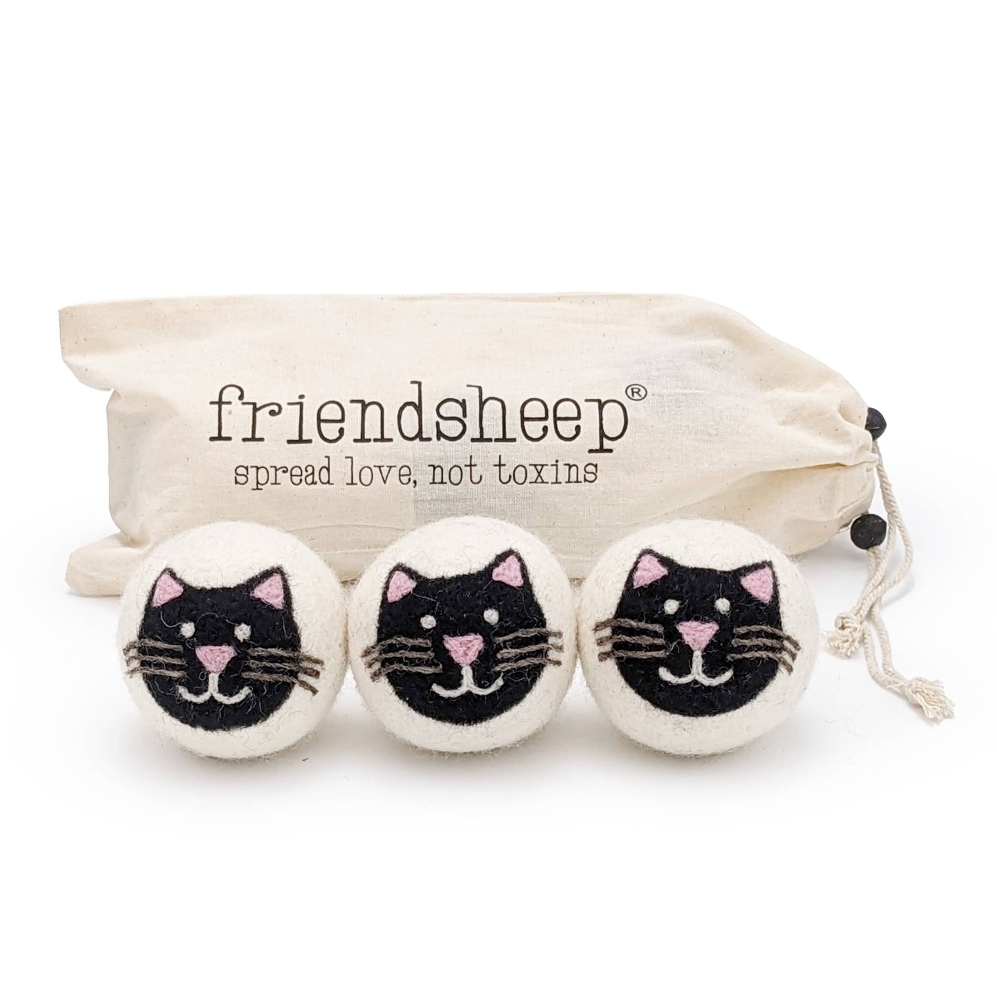 Friendsheep - Black Cats Eco Wool Dryer Balls - Set of 3: PACKAGE FREE
