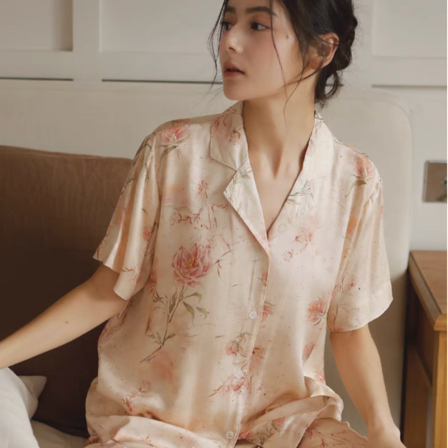DrifWoo - Vintage Rose Short-Sleeve Pajama Set – Elegant Sleepwear: S