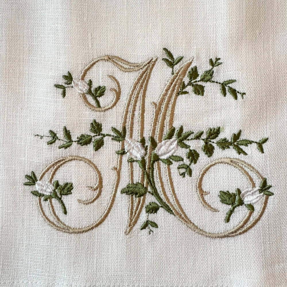 Arte Italica & Crown Linen Designs - Floral Monogram Linen Towel: V