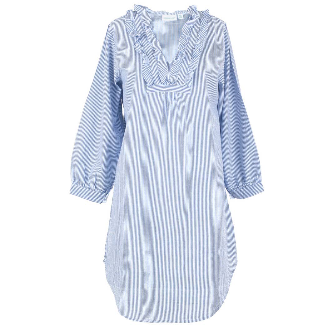 Needham Lane - Blue Seersucker ~ Cotton Nightshirt