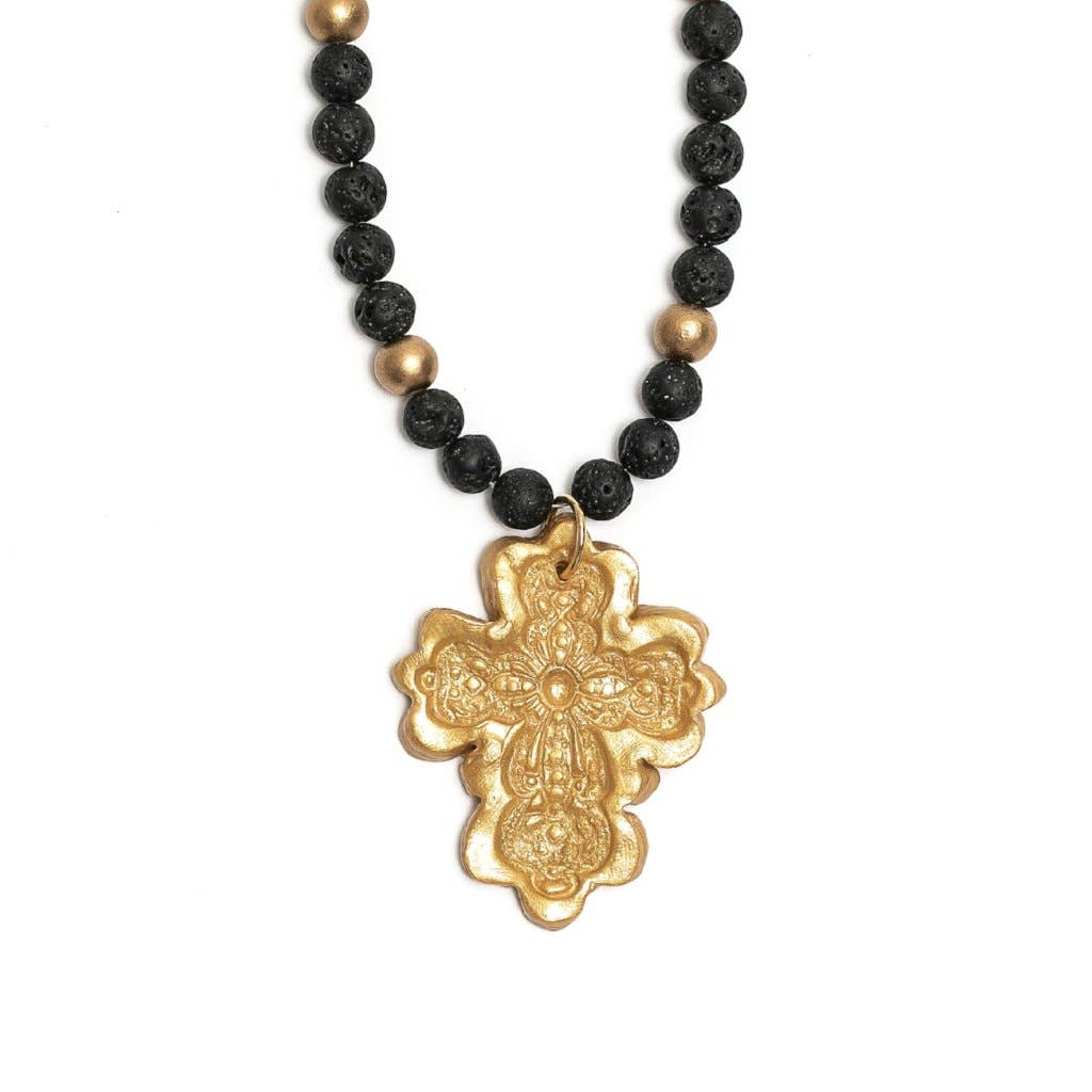 Hidden Truth Jewelry - Black Lava with Cherrie Cross Necklace