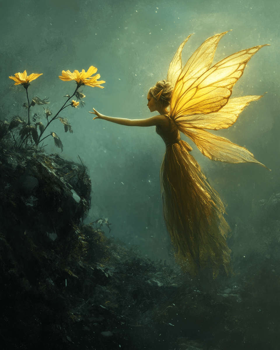 Mowbi - Golden Fairy - Fairies Wall Art Prints – 8″x10″ Artwork for 11″x14″ Frame
