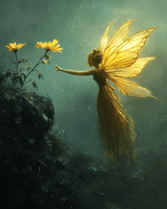 Mowbi - Golden Fairy - Fairies Wall Art Prints – 8″x10″ Artwork for 11″x14″ Frame
