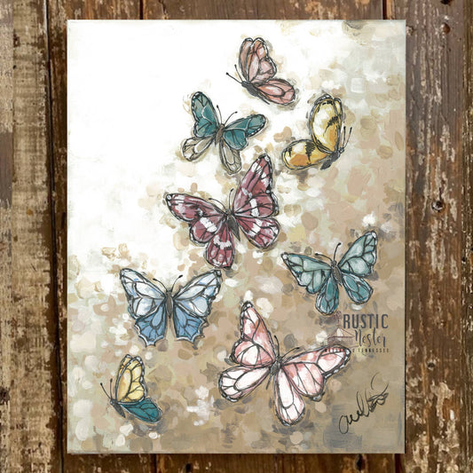 Rustic Nester - Butterfly decor, nature art canvas print, spring home: 11x14