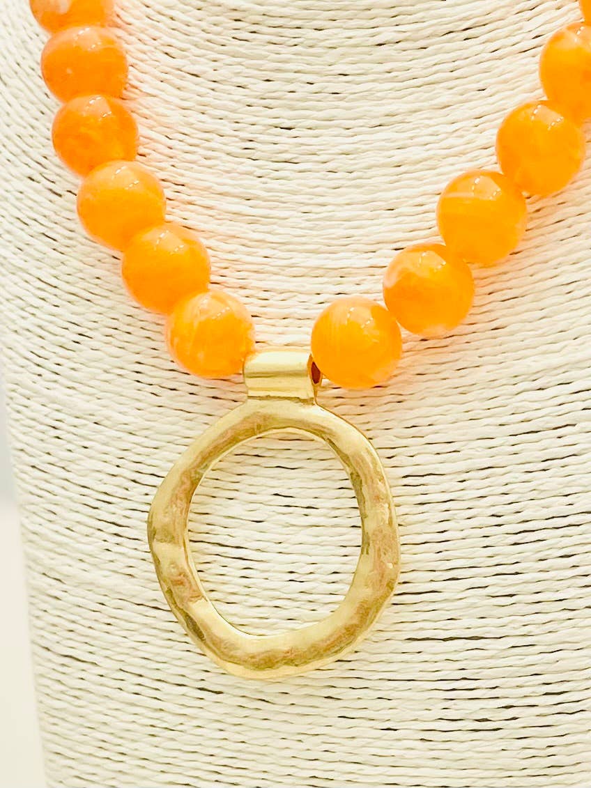 TWO FORTY TWO - CHIC-Big Ball Necklace w/Pendant (orange) NK620