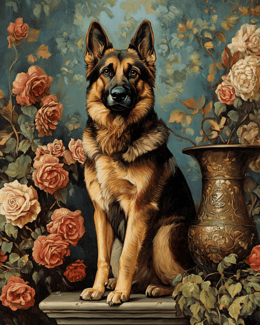 Mowbi - Dignified German Shepard - Pet Dog Still Life Wall Art Prints – 8″x10″ Artwork for 11″x14″ Frame