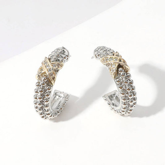 Sensibling Corp. - 14K Gold Plated CZ Stone Paved Criss Cross Hoop Earrings