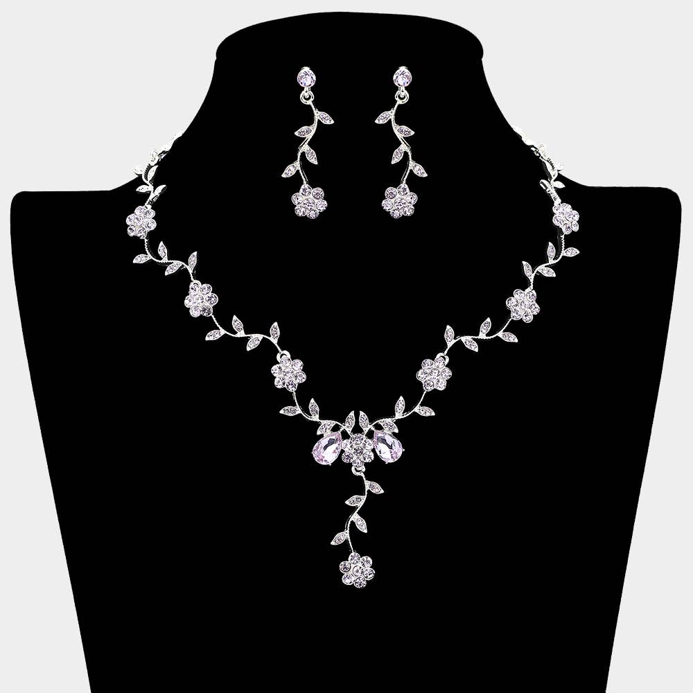 Sensibling Corp. - Flower Leaf Cluster Vine Rhinestone Necklace: Blue