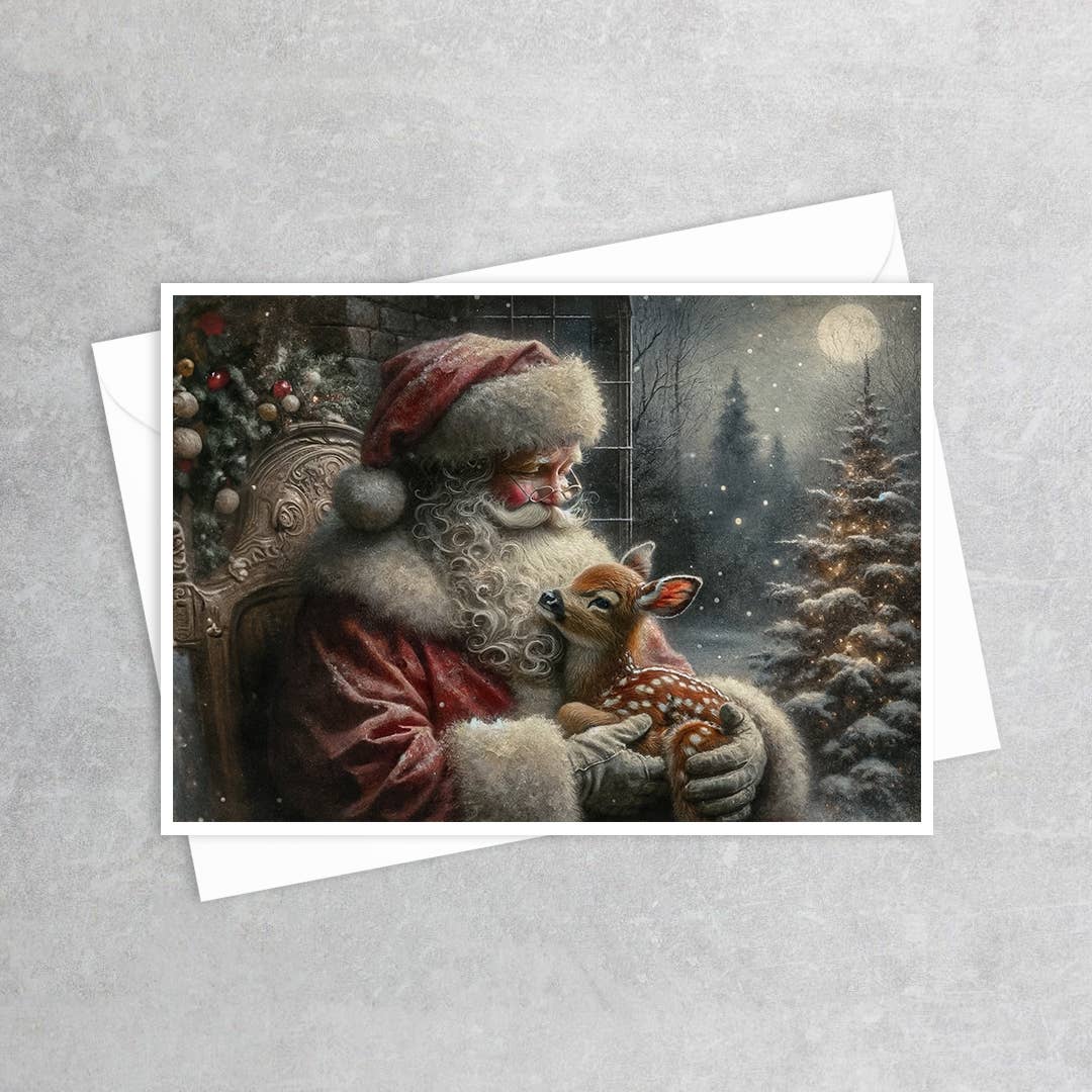 Salty Alyce - Christmas Vintage Santa Claus & Reindeer Greeting Card 56RD