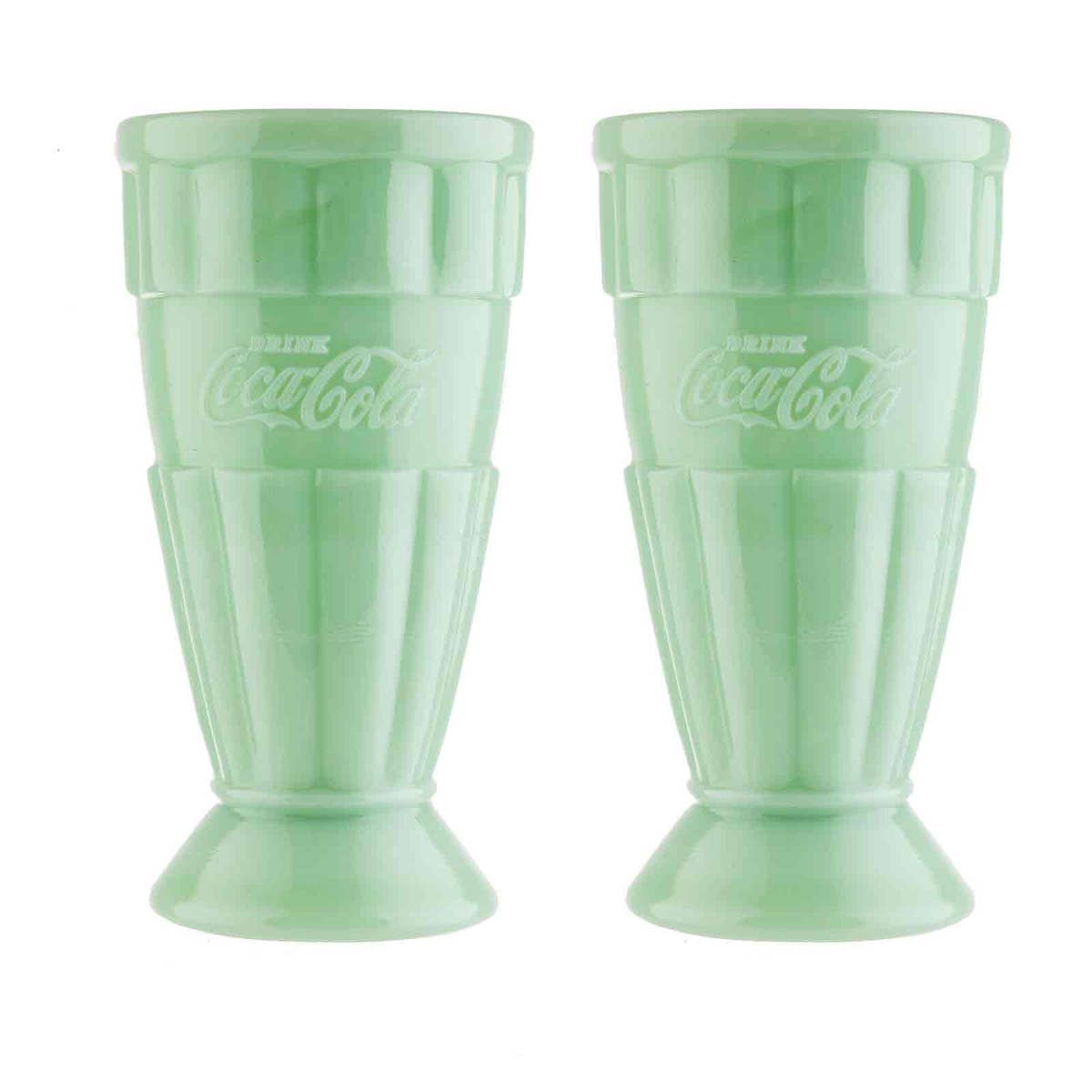 TableCraft Products Company - Coca-Cola Jadeite Malt Cup, 16 oz, Set of 2