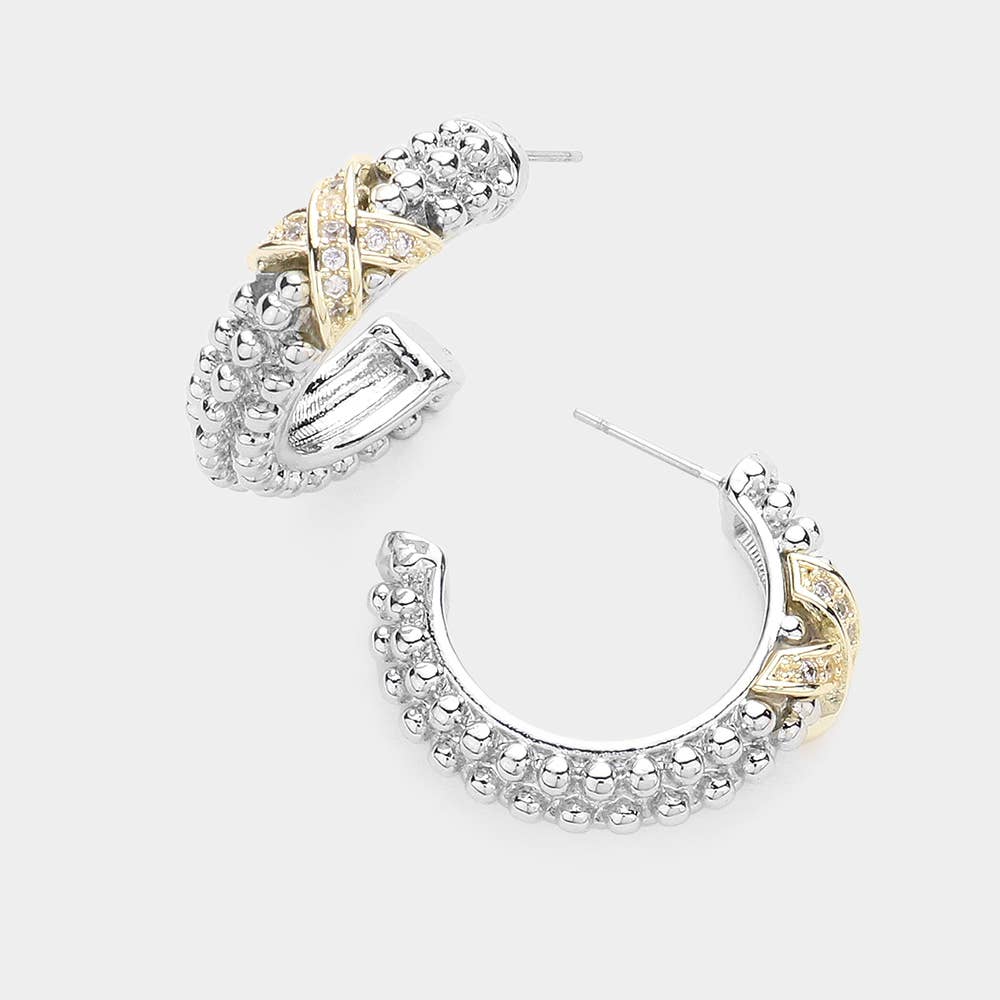 Sensibling Corp. - 14K Gold Plated CZ Stone Paved Criss Cross Hoop Earrings