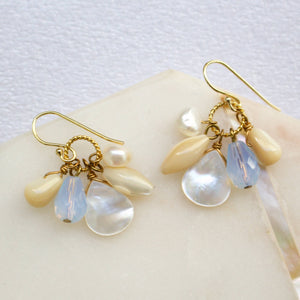 a.v. max - Semi Precious Cluster Earrings: White Pearl